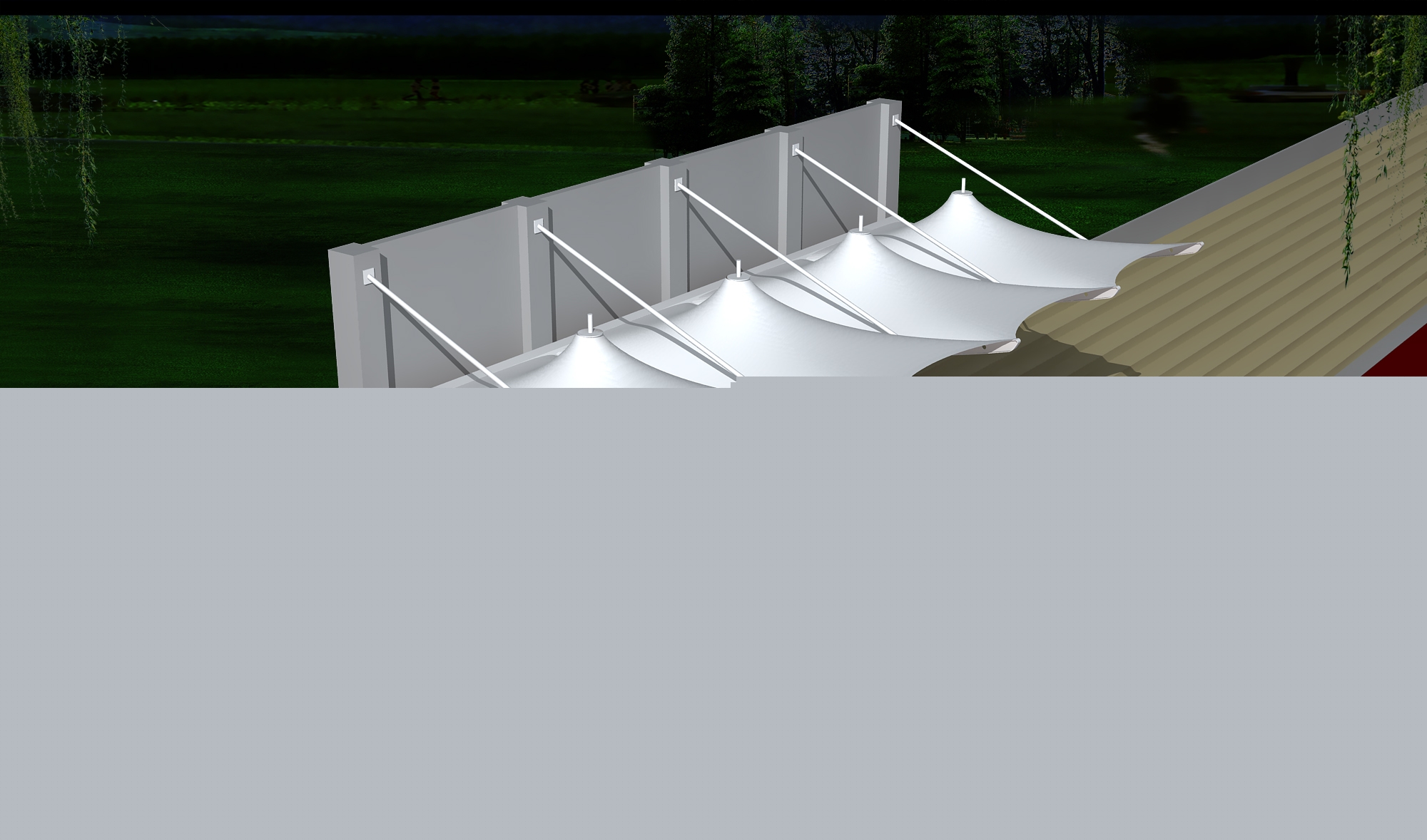 甘泉體育公園膜結(jié)構(gòu)【看臺(tái)雨棚】門球場(chǎng)案例